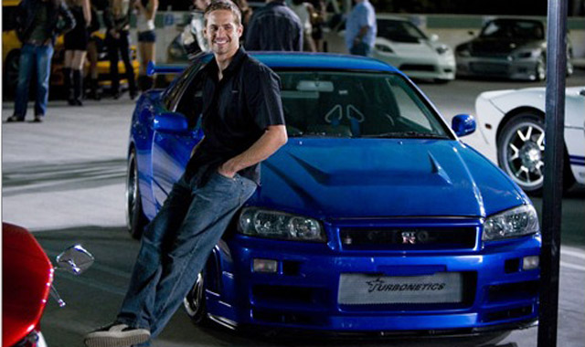 Paul Walker and an R34 Nissan Skyline GT-R on the scene of Fast and Furious 4