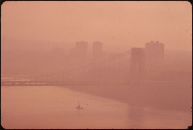 Smog obscures George Washington Bridge, 1973 [From EPA Documerica series]