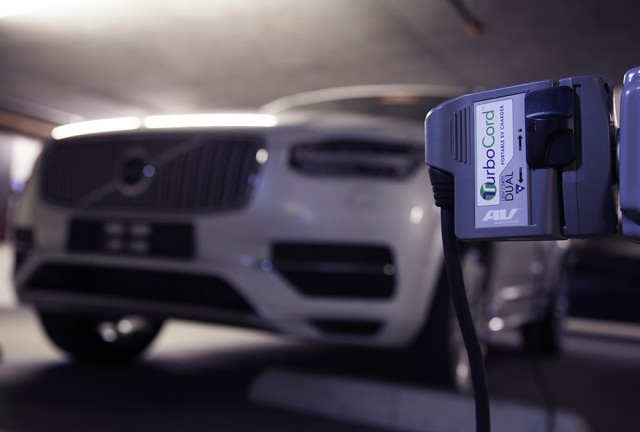 2016 Volvo XC90 T8 with AeroVironment TurboCord Level 2 charging cord