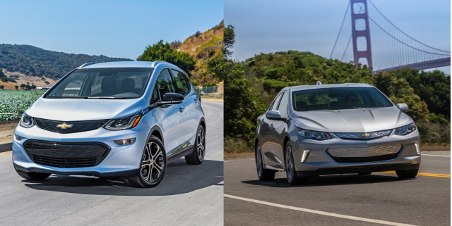 2018 Chevrolet Bolt EV electric car and 2018 Chevrolet Volt plug-in hybrid