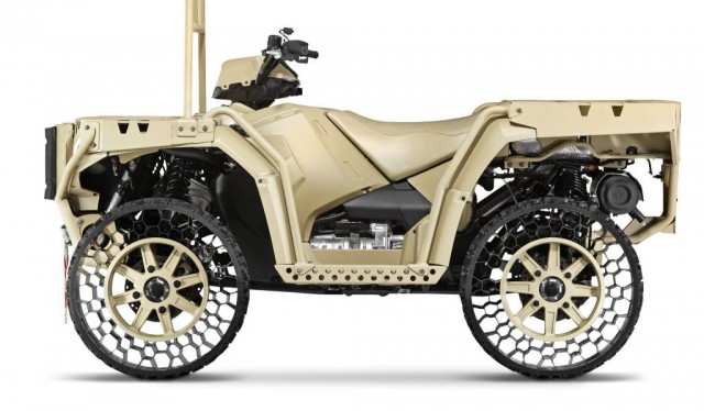 Military vehicle equipped with Polaris Non-Pneumatic Tire Military vehicle equipped with Polaris Non-Pneumatic Tire