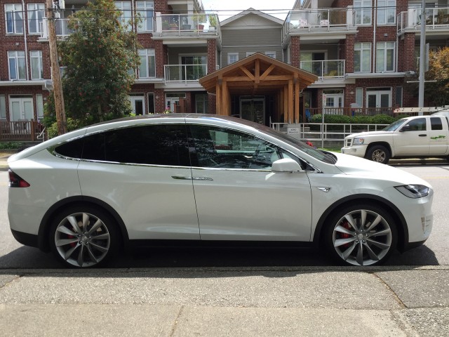 2016 Tesla Model X on the street in Vancouver, BC, Canada  [photo: Matthew Klippenstein]