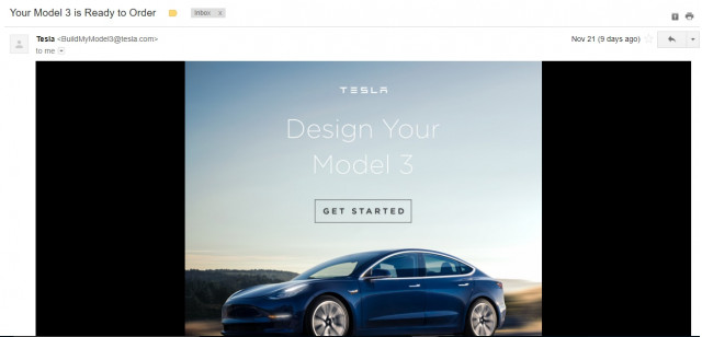 2017 Tesla Model 3 electric car online configurator