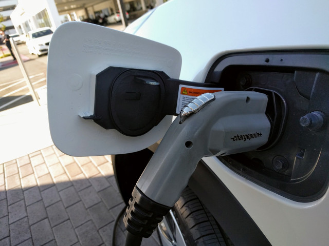 2018 Kia Niro Plug-In Hybrid charging at Crevier BMW, Santa Ana, California, Dec 2017