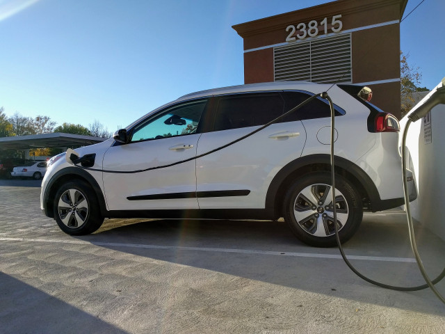 2018 Kia Niro Plug-In Hybrid charging at Mayo Newhall Hospital, Santa Clarita, California, Dec 2017