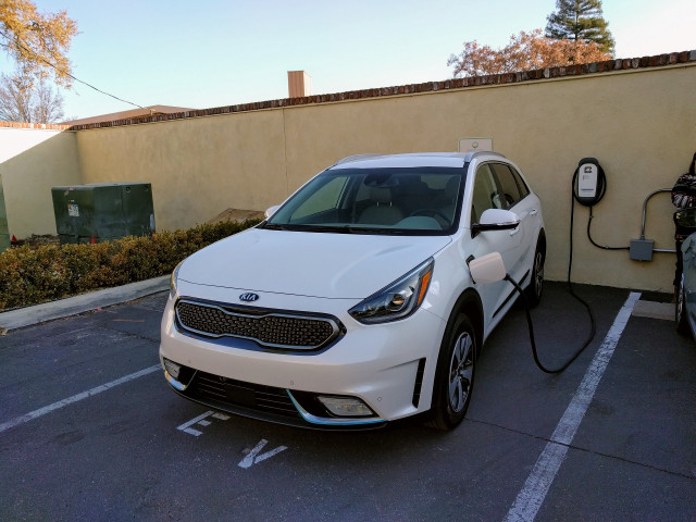 2018 Kia Niro Plug-In Hybrid charging at Paso Robles Inn, Paso Robles, California, Dec 2017