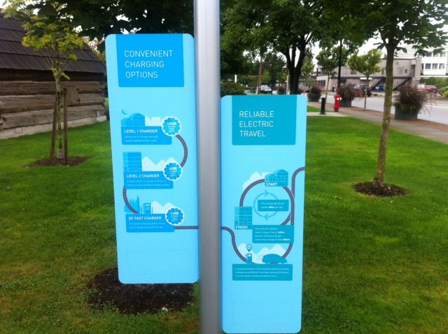 Electric-car charging information from BC Hydro, West Coast Green Highway, British Columbia, Canada