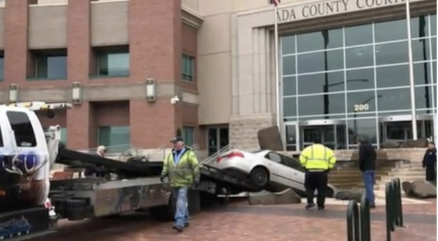 Idaho man does donuts and crashes into courthouse - Screen Capture from Idaho Statesman