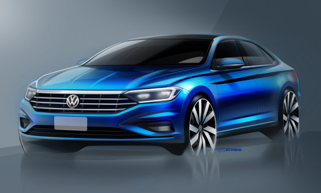 Teaser for 2019 Volkswagen Jetta debuting at 2018 Detroit auto show