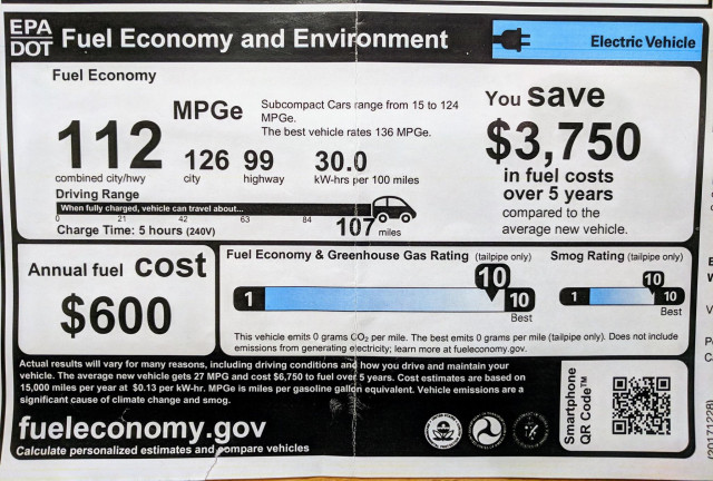 EPA range, energy-efficiency ratings for 2018 BMW i3s electric car [photo: Tom Moloughney]