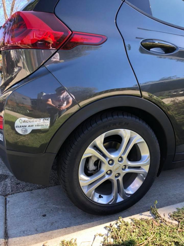 Riken Raptor tires fitted to 2017 Chevrolet Bolt EV electric car by owner Jeff Jablansky, Jan 2018