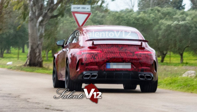 2019 Mercedes-AMG GT sedan in red wrap - Image via Salento V12 Facebook page