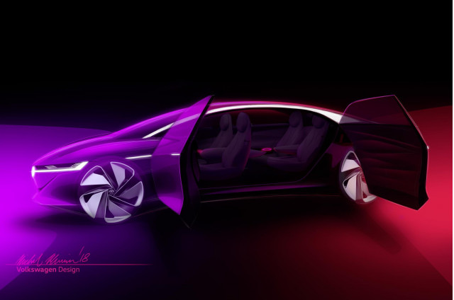 Teaser for Volkswagen ID Vizzion concept debuting at 2018 Geneva auto show