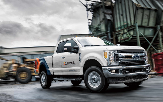 Ford F-250 Super Duty pickup truck fitted with XL Hybrids upfitted hybrid-electric powertrain