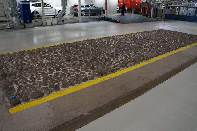 Rocky path used for suspension checks at Volvo plant in Torslanda, Sweden