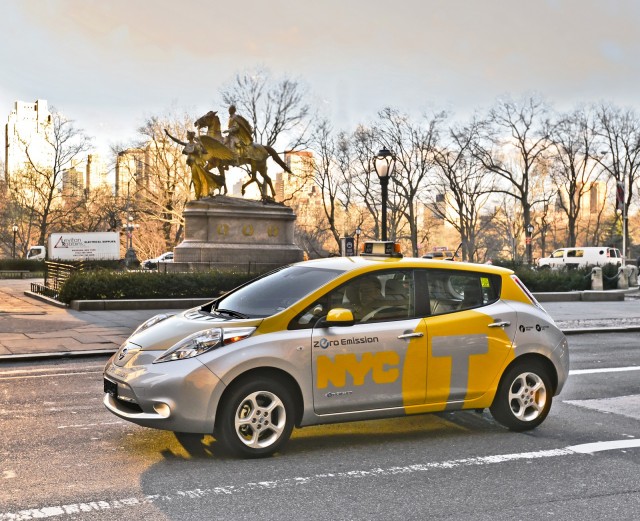 2013 Nissan Leaf electric car tested as taxi in New York City, April 2013 2013 Nissan Leaf electric car tested as taxi in New York City, April 2013