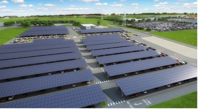 Bentley solar-powered parking lot at Crewe, UK headquarters Bentley solar-powered parking lot at Crewe, UK headquarters