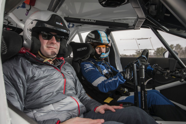 Joel Feder and David Higgins in Subaru WRX race car