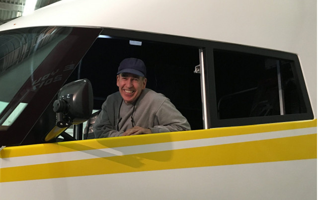 Robert 'Bob' Sliwa behind the wheel of the Shell Airflow Starship fuel economy record truck