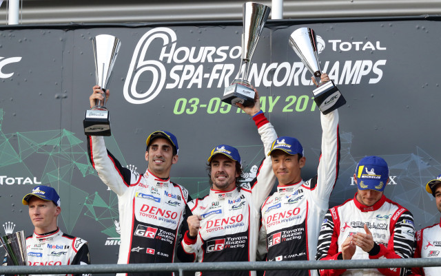 L-R: Sébastien Buemi, Fernando Alonso and Kazuki Nakajima at the 2018/2019 6 Hours of Spa