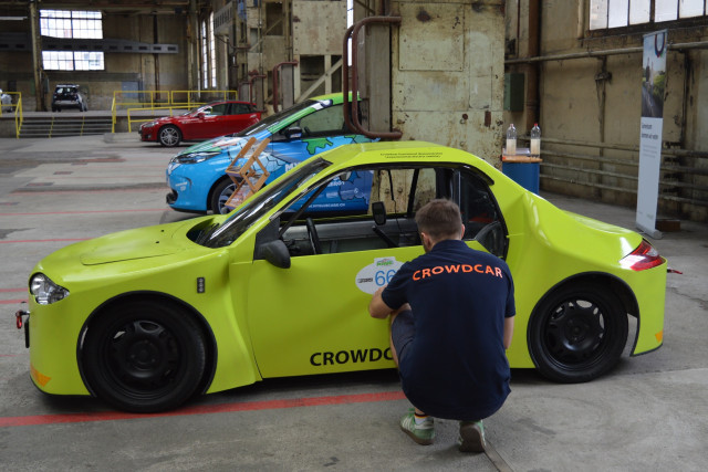 Crowdcar at start of WAVE Rally, June 2018, Wintertur, Switzerland [WORLDREACH PHOTO] 