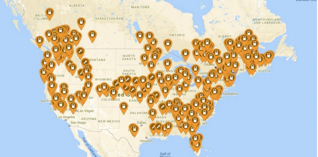 Non-Tesla DC fast chargers, July 2018, via Plugshare