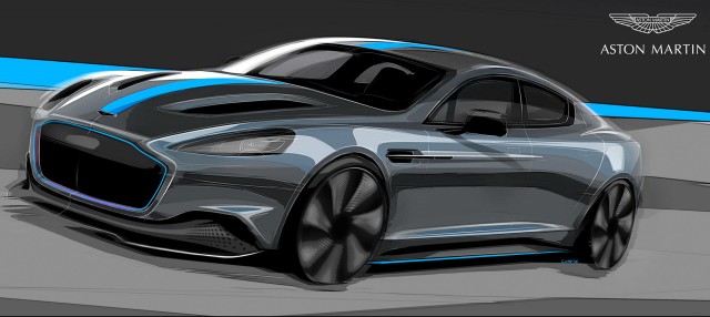 Teaser for Aston Martin Rapid-E debuting in late 2019
