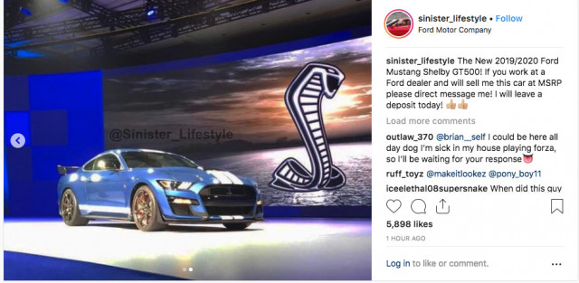 2020 Ford Mustang Shelby GT500 leaked on Instagram via @sinister_lifestyle