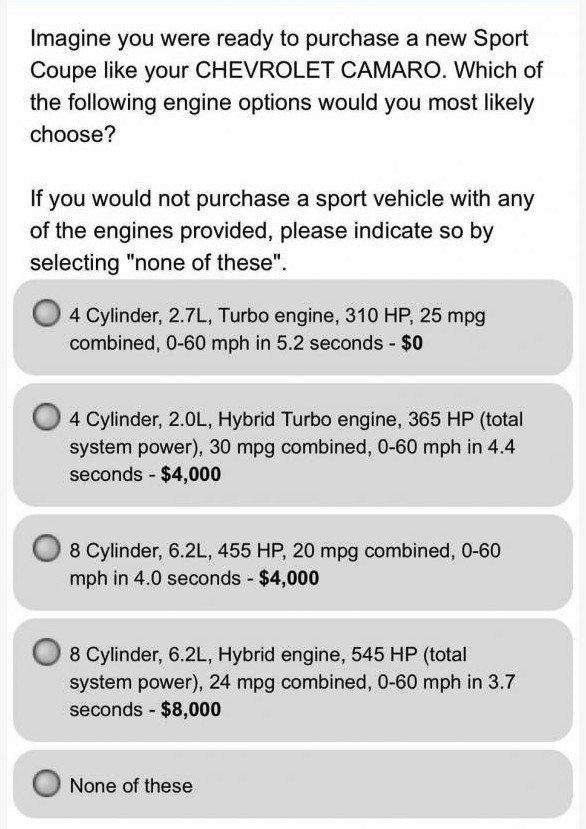 Chevrolet Camaro hybrid customer survey