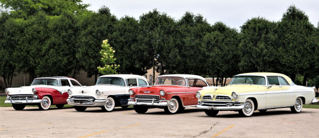 four classic American cars that stood outside the replica 1955 McDonald’s restaurant 