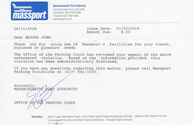 John Briggs green-car parking ticket dismissed