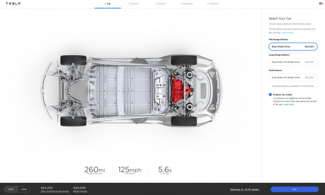 Tesla Model 3 Mid Range - on configurator Oct. 18, 2018