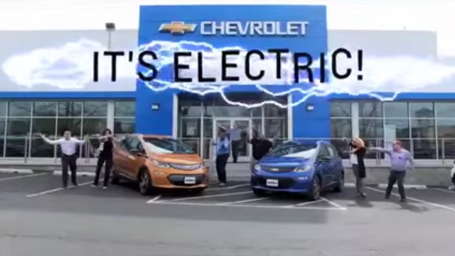 Image from 2017 Chevrolet Bolt EV electric-car ad by Ourisman Chevrolet, Rockville, Maryland
