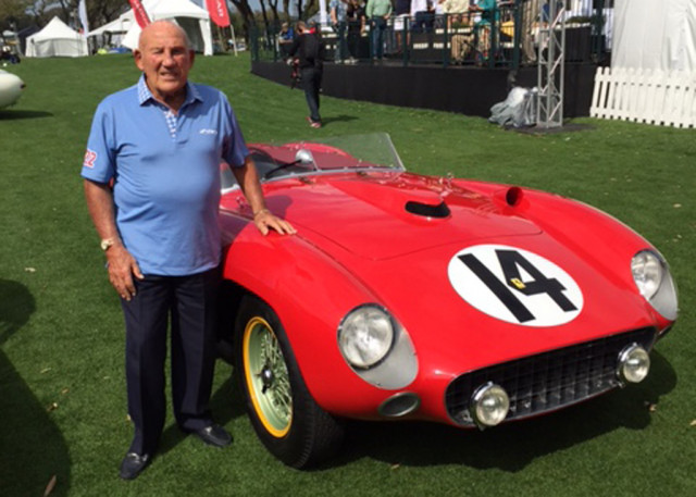 Sir Stirling Moss with the 1956 Ferrari 290 MM bearing chassis number 0628