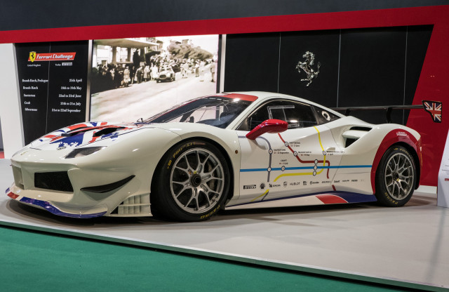 2018 Ferrari 488 GTE race car with livery depicting all stages of Club Competizioni GT