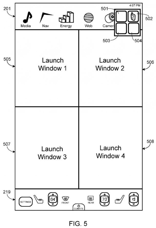 Tesla patent filing shows Model S screen with four-square application windows Tesla patent filing shows Model S screen with four-square application windows