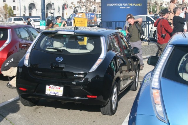 First 2011 Nissan Leaf delivered to buyer, San Francisco, Dec 2010, photo by Eugene Lee First 2011 Nissan Leaf delivered to buyer, San Francisco, Dec 2010, photo by Eugene Lee
