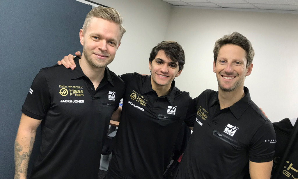 L to R: Kevin Magnussen, Pietro Fittipaldi and Romain Grosjean