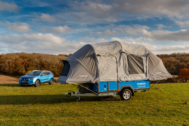 Nissan x Opus camper with reused Leaf batteries in Britain with Nissan Qashqai