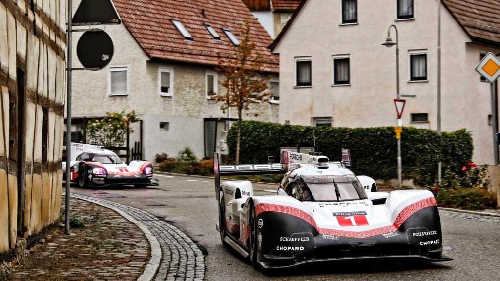 The Porsche 919 Evo is driven on public roads on its way to the Porsche Museum
