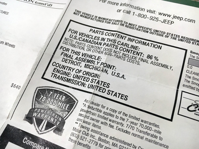 Parts Content Information on a Monroney label