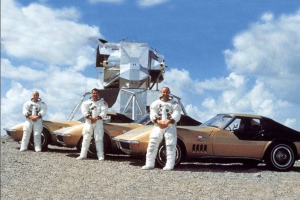 Apollo 12 astronauts and their Corvettes
