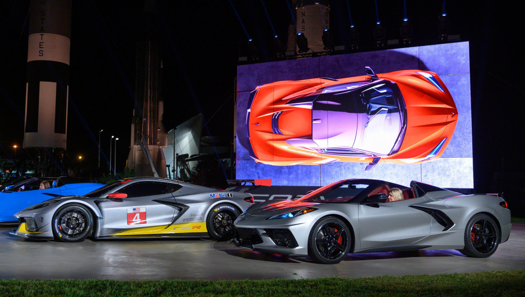 2020 Chevrolet Corvette C8.R race car and Corvette Stingray Convertible