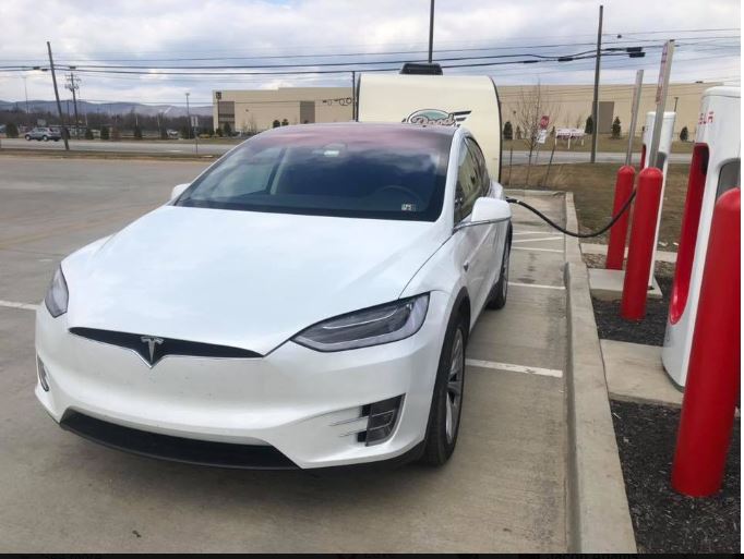 2018 Tesla Model X towing R-Pod 180 and charging at Supercharger in Carlisle, Pennsylvania 2018 Tesla Model X towing R-Pod 180 and charging at Supercharger in Carlisle, Pennsylvania