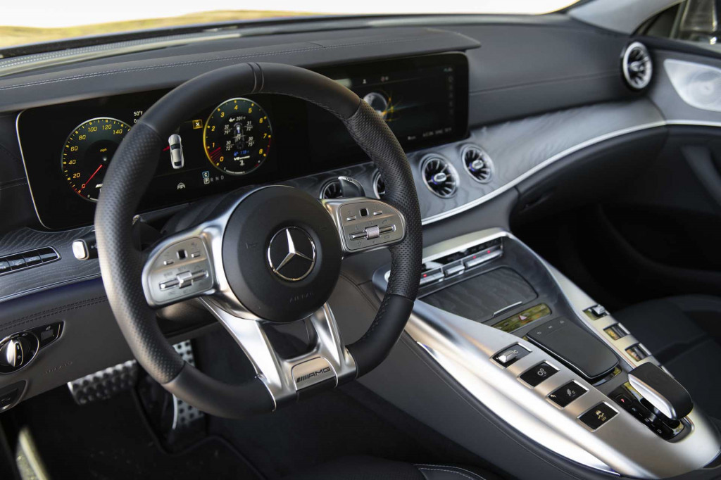 The interior of the 2019 Mercedes-AMG GT 4-Door coddles passengers and driver, but does it have enough performance to be Motor Authority's Best Car To Buy 2020? (Nathan Leach-Proffer/For Motor Authority) 2019 Mercedes-AMG GT 4-Door - Best Car To Buy 2020