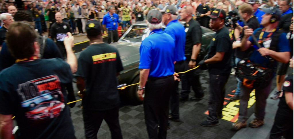 The car sold, it heads back to its glass garage before being delivered to its next owner The car sold, it heads back to its glass garage before being delivered to its next owner