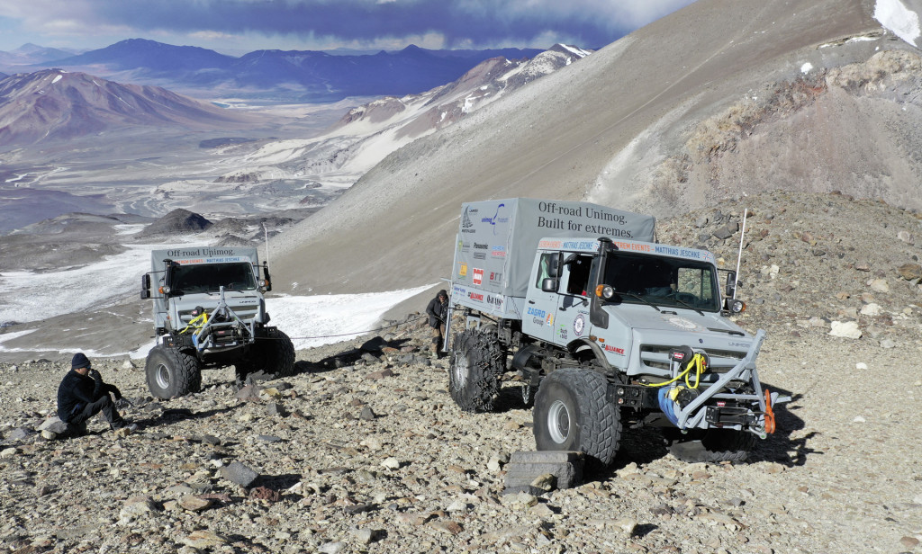 Mercedes-Benz Unimog U 5023 during record climb up the Ojos de Salado volcano in Chile