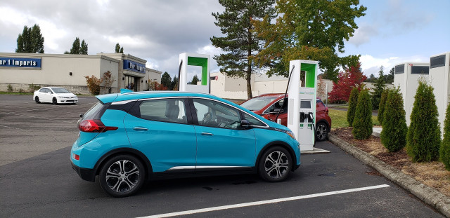 2020 Chevrolet Bolt EV charging at Electrify America site, Kelso, Washington 2020 Chevrolet Bolt EV charging at Electrify America site, Kelso, Washington