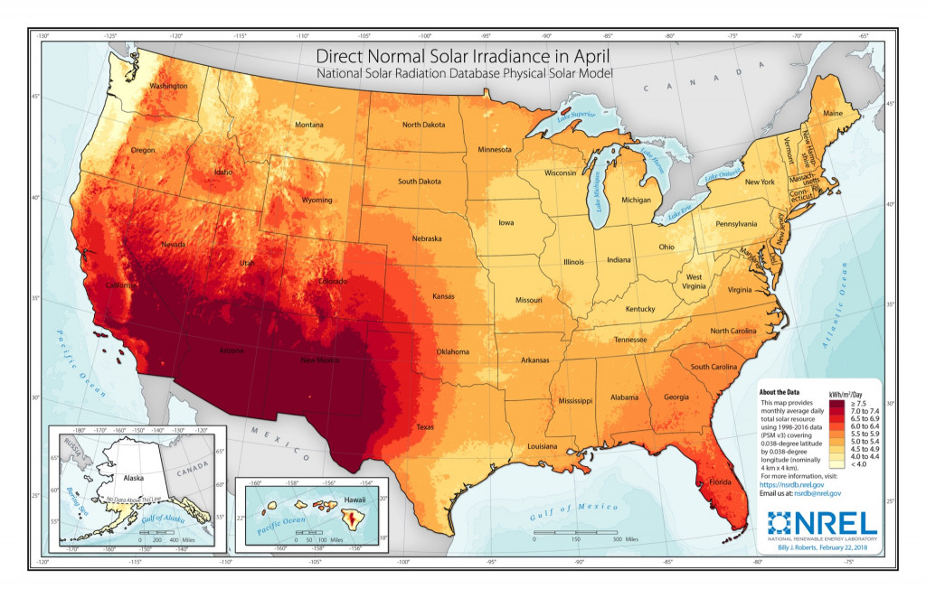 Solar irradiance in April - NREL