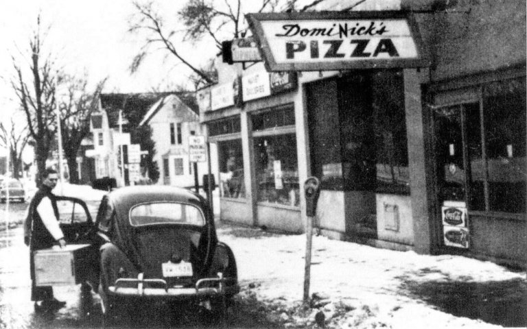 A pizza delivery gets under way from DomiNick’s, before it became Domino’s A pizza delivery gets under way from DomiNick’s, before it became Domino’s